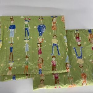 Pottery Barn Kids Drawing People green cotton Two Pillow Shams